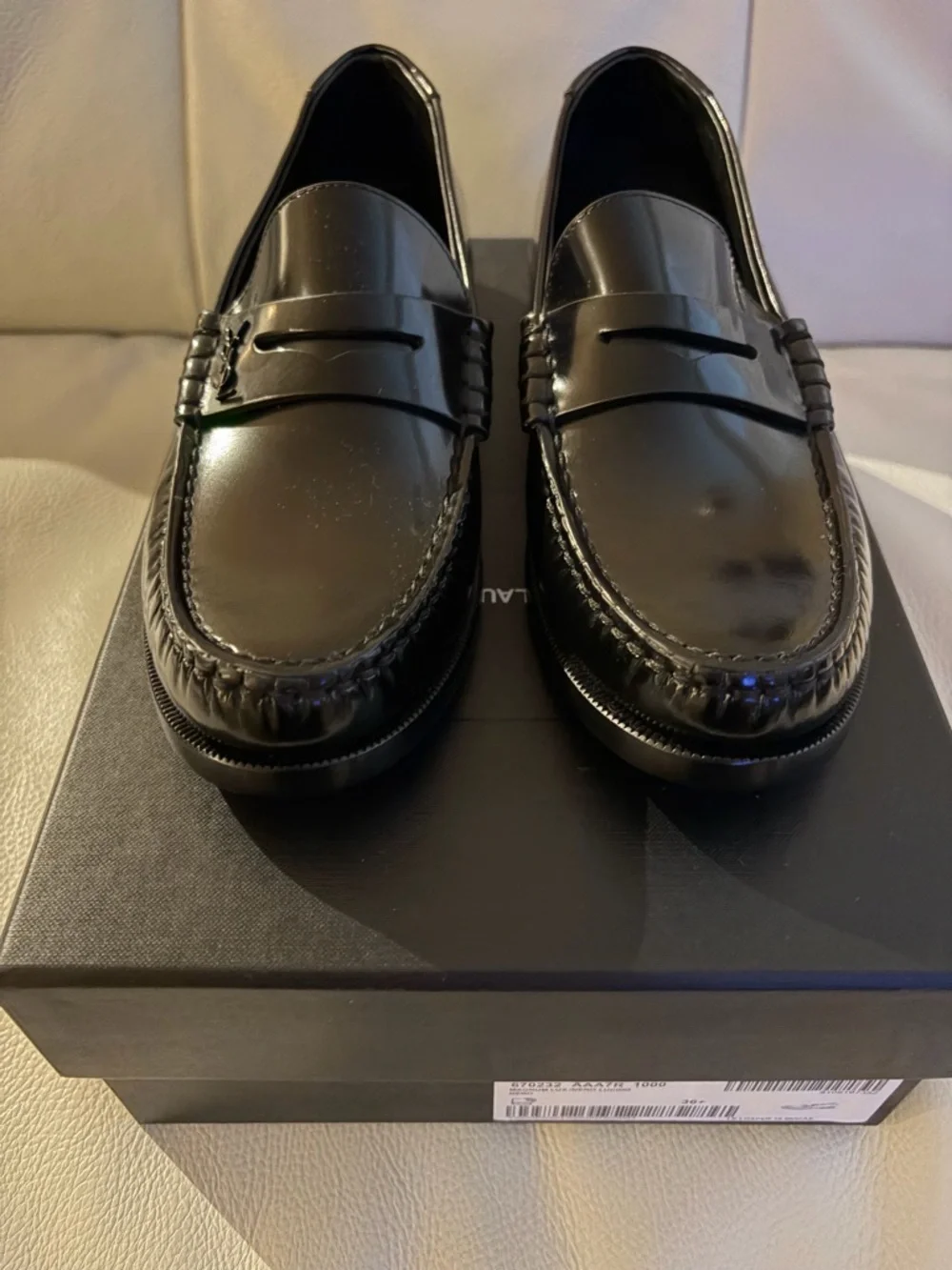 Saint Laurent Black Leather Penny Loafers - Gloss Finish - Picture 3 of 8